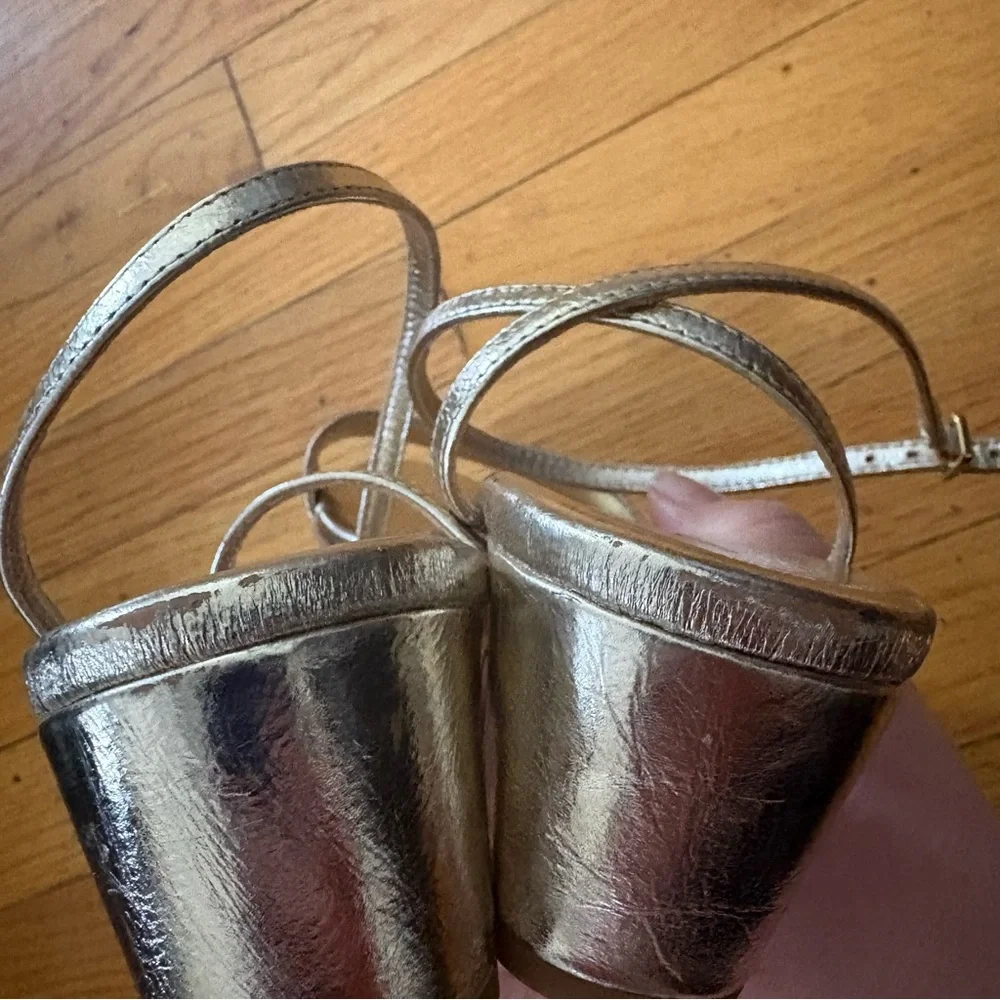 Alice Champagne Loeffler Randall Gold Heel Sandals Size 8 - Picture 6 of 7